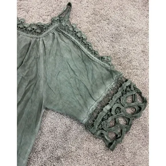 Belle France Green Lace Tunic Top Woman's Sz L Whimsy Goth Fairy Knit Italy - Picture 8 of 12